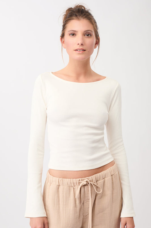 Ribbed Boat Neckline (White), GOTS