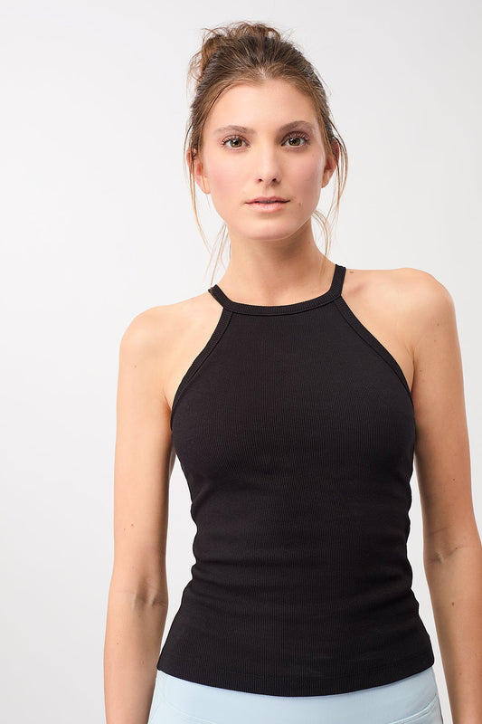 Ribbed Halterneck (Black), GOTS